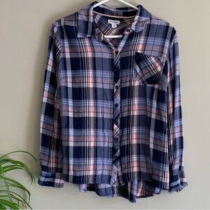 NWOT PERFECT BLUE & PINK PLAID BUTTON UP BLOUSE BY WESTPORT